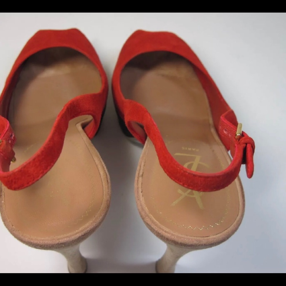 St. Laurent YSL Sling Back Peep Toe Pumps Red - Picture 5 of 7